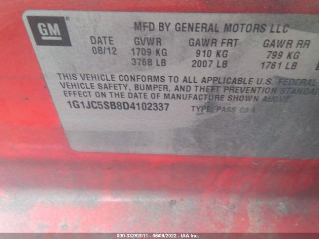 Photo 8 VIN: 1G1JC5SB8D4102337 - CHEVROLET SONIC 