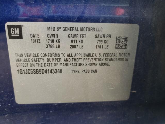 Photo 9 VIN: 1G1JC5SB9D4143348 - CHEVROLET SONIC LT 