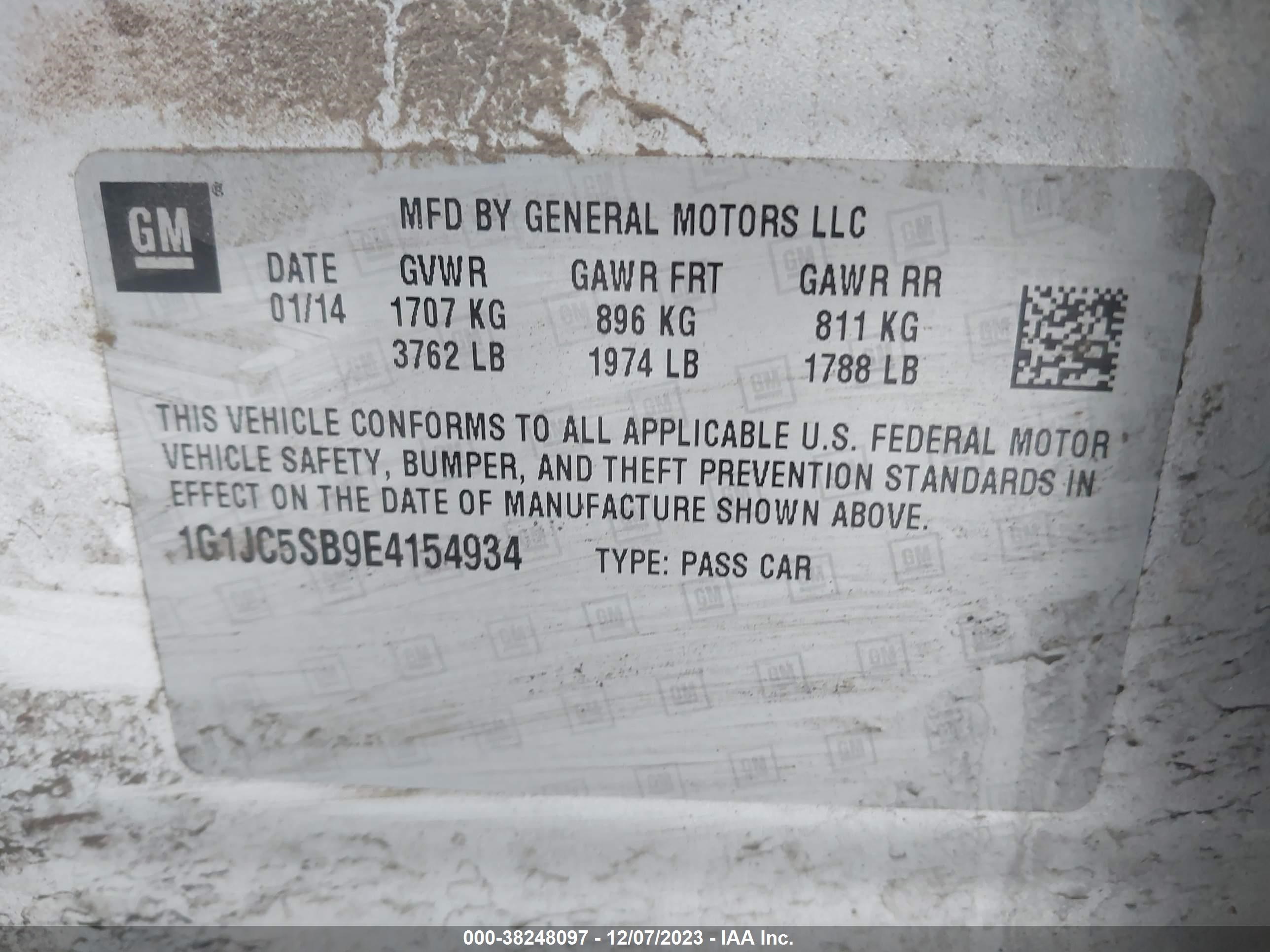 Photo 8 VIN: 1G1JC5SB9E4154934 - CHEVROLET SONIC 