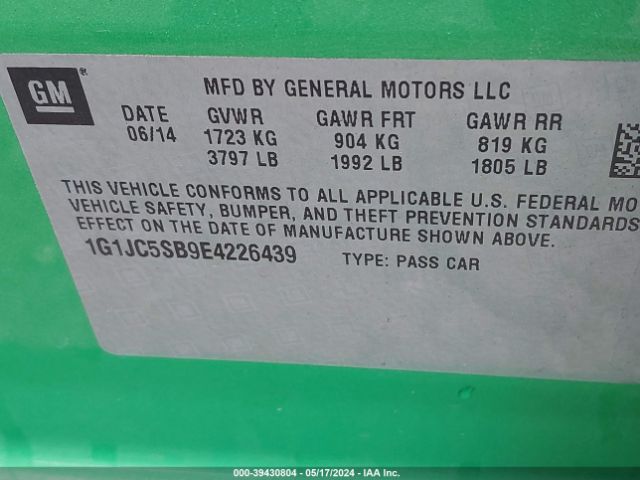 Photo 8 VIN: 1G1JC5SB9E4226439 - CHEVROLET SONIC 