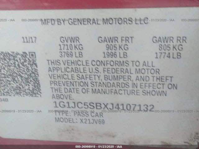 Photo 8 VIN: 1G1JC5SBXJ4107132 - CHEVROLET SONIC 