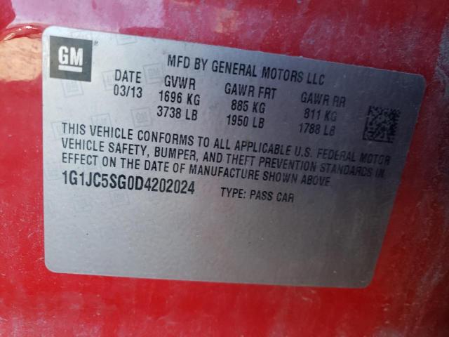 Photo 11 VIN: 1G1JC5SG0D4202024 - CHEVROLET SONIC LT 