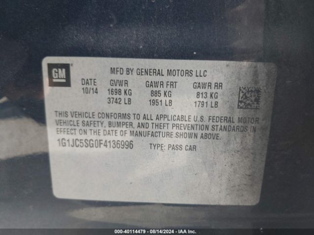 Photo 8 VIN: 1G1JC5SG0F4136996 - CHEVROLET SONIC 