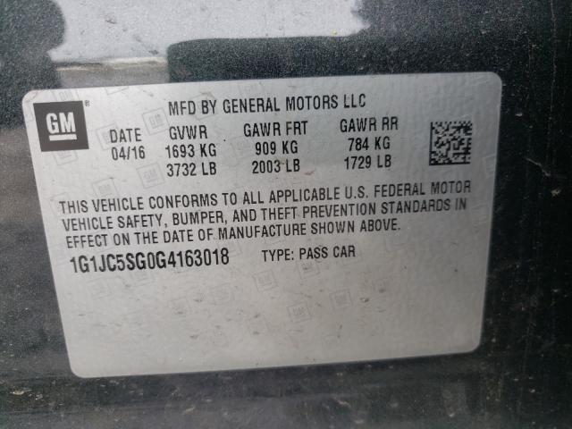 Photo 9 VIN: 1G1JC5SG0G4163018 - CHEVROLET SONIC LT 