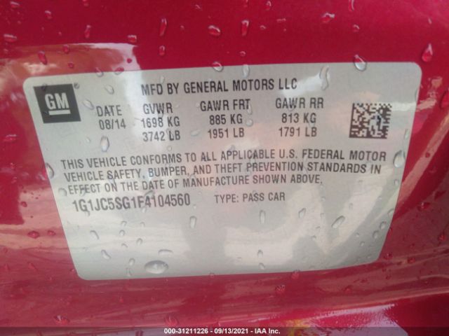 Photo 8 VIN: 1G1JC5SG1F4104560 - CHEVROLET SONIC 