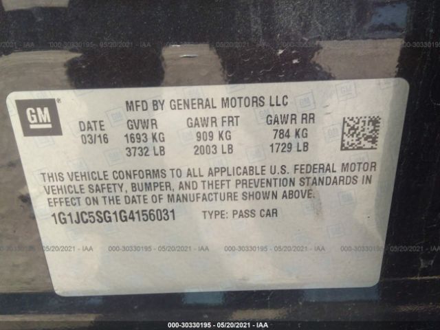 Photo 8 VIN: 1G1JC5SG1G4156031 - CHEVROLET SONIC 