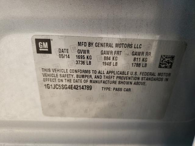 Photo 9 VIN: 1G1JC5SG4E4214789 - CHEVROLET SONIC LT 