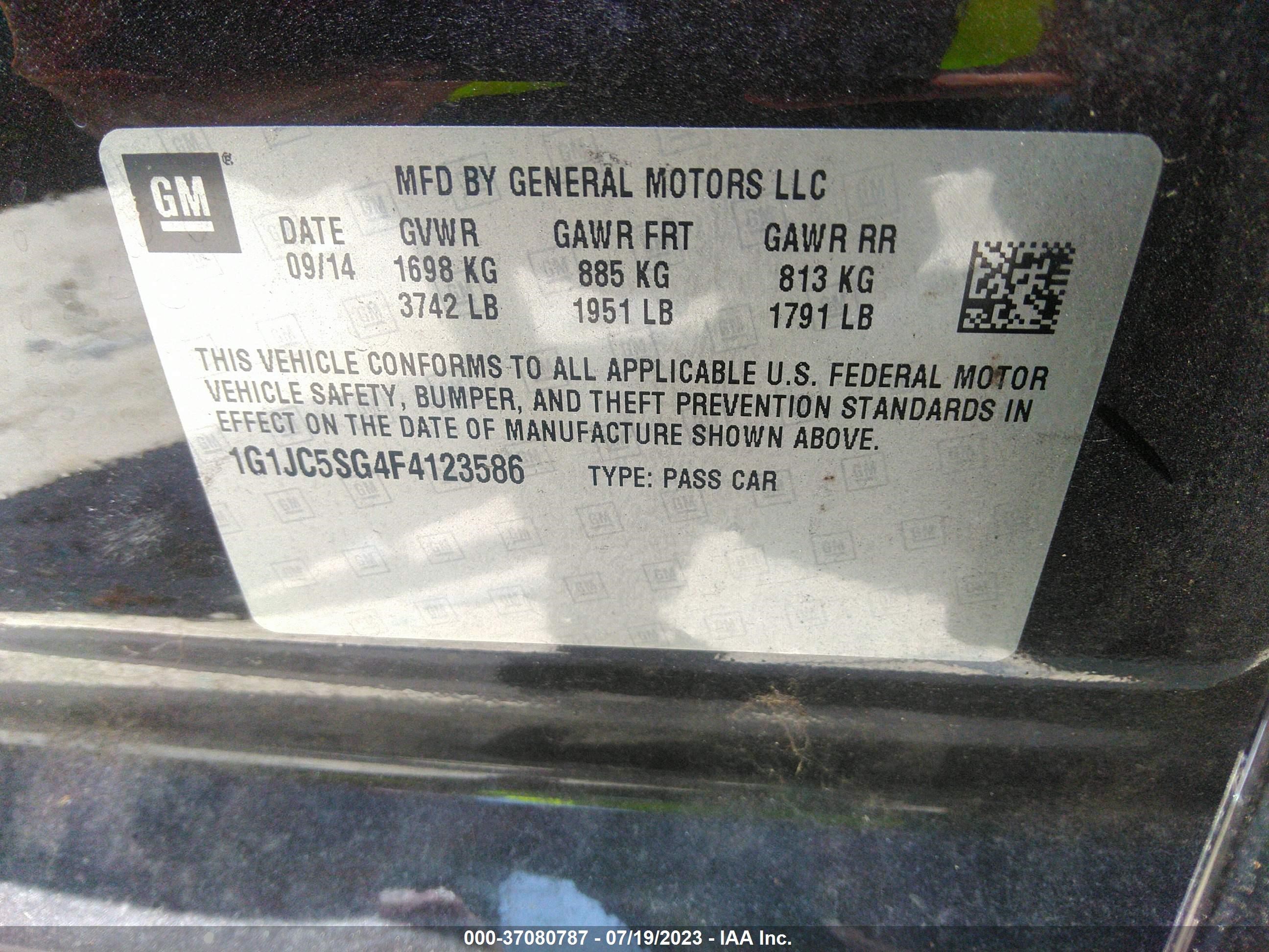 Photo 8 VIN: 1G1JC5SG4F4123586 - CHEVROLET SONIC 