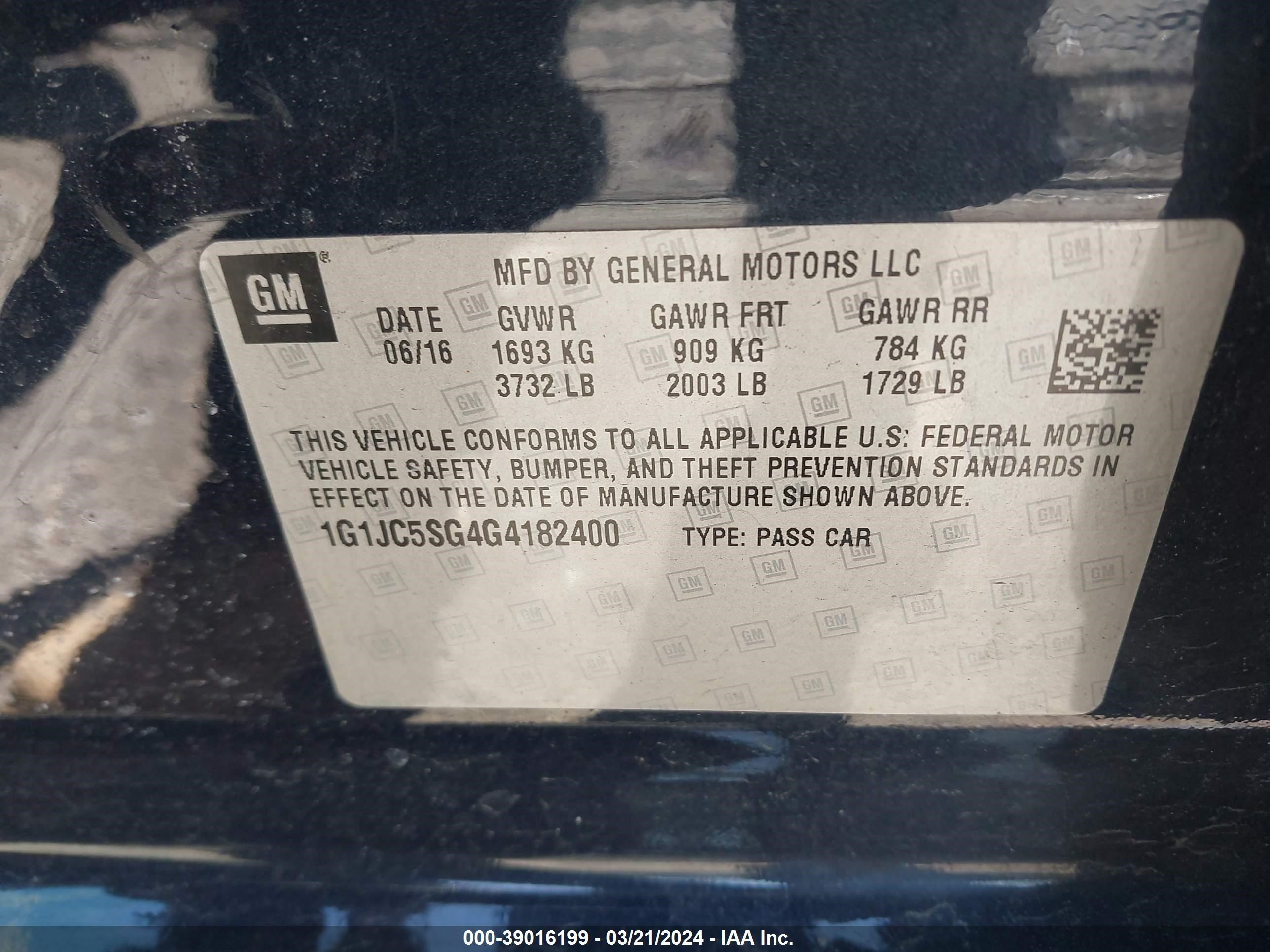 Photo 8 VIN: 1G1JC5SG4G4182400 - CHEVROLET SONIC 