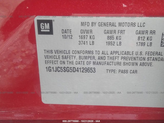 Photo 8 VIN: 1G1JC5SG5D4129653 - CHEVROLET SONIC 