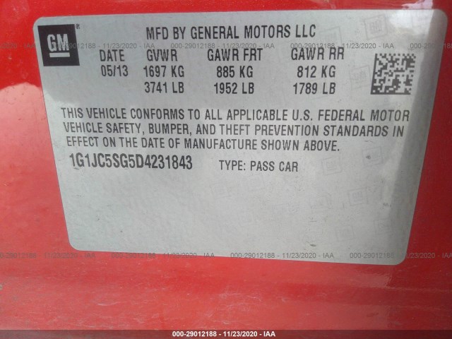 Photo 8 VIN: 1G1JC5SG5D4231843 - CHEVROLET SONIC 