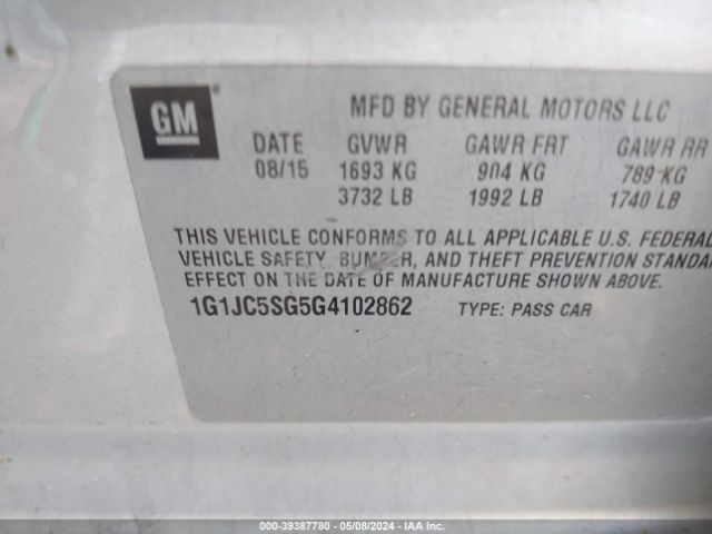 Photo 8 VIN: 1G1JC5SG5G4102862 - CHEVROLET SONIC 