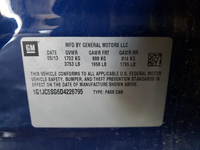 Photo 9 VIN: 1G1JC5SG6D4226795 - CHEVROLET SONIC LT 