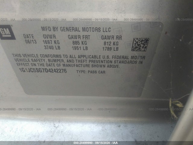 Photo 8 VIN: 1G1JC5SG7D4242276 - CHEVROLET SONIC 