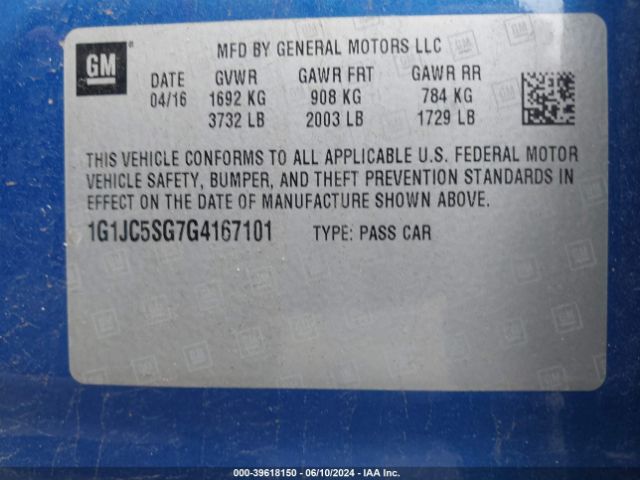 Photo 8 VIN: 1G1JC5SG7G4167101 - CHEVROLET SONIC 