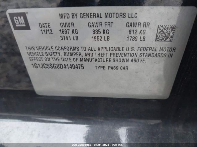 Photo 8 VIN: 1G1JC5SG8D4149475 - CHEVROLET SONIC 