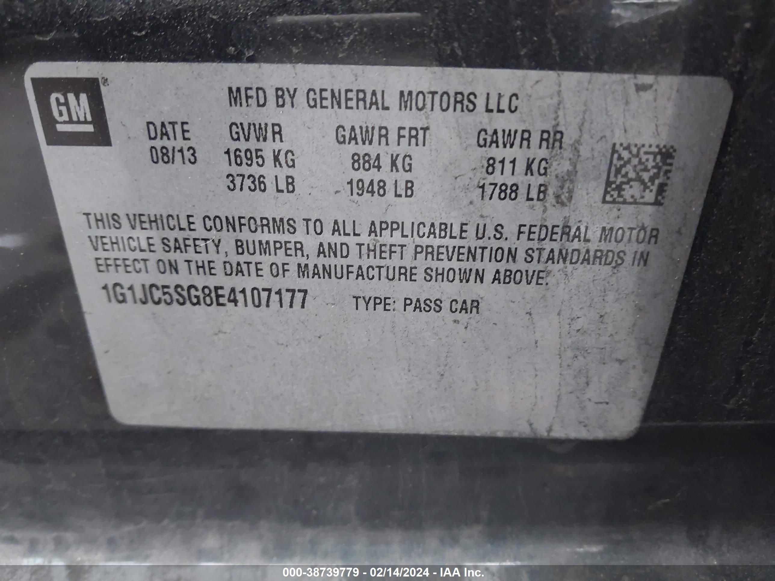 Photo 8 VIN: 1G1JC5SG8E4107177 - CHEVROLET SONIC 