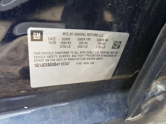 Photo 9 VIN: 1G1JC5SG8G4118747 - CHEVROLET SONIC LT 