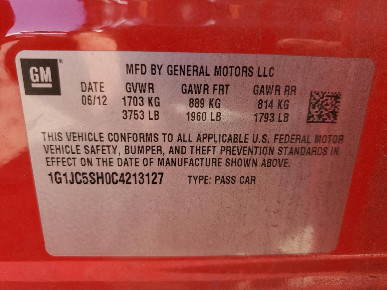 Photo 11 VIN: 1G1JC5SH0C4213127 - CHEVROLET SONIC 