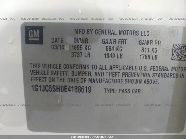 Photo 8 VIN: 1G1JC5SH0E4188619 - CHEVROLET SONIC 