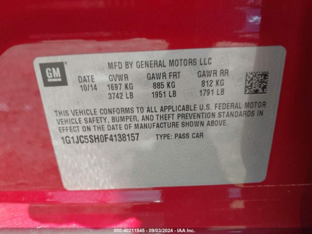 Photo 8 VIN: 1G1JC5SH0F4138157 - CHEVROLET SONIC 