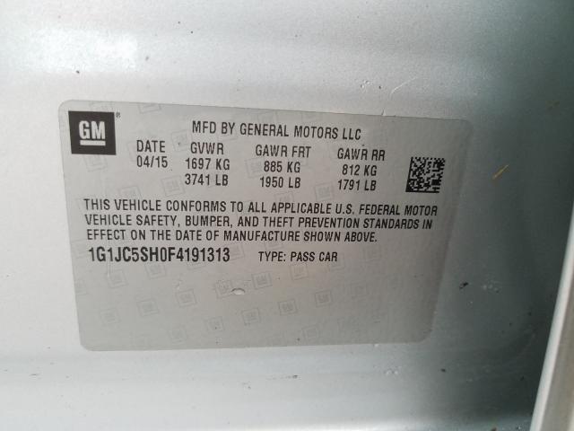 Photo 9 VIN: 1G1JC5SH0F4191313 - CHEVROLET SONIC LT 