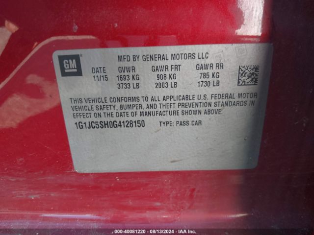 Photo 8 VIN: 1G1JC5SH0G4128150 - CHEVROLET SONIC 