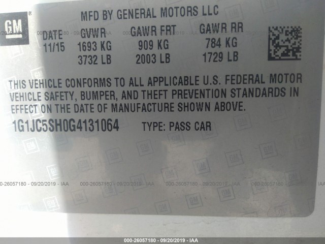 Photo 8 VIN: 1G1JC5SH0G4131064 - CHEVROLET SONIC 