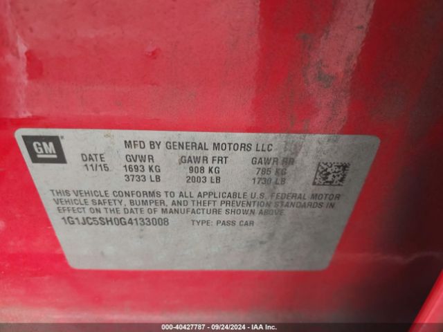 Photo 8 VIN: 1G1JC5SH0G4133008 - CHEVROLET SONIC 