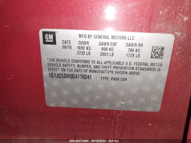 Photo 8 VIN: 1G1JC5SH0G4178241 - CHEVROLET SONIC 