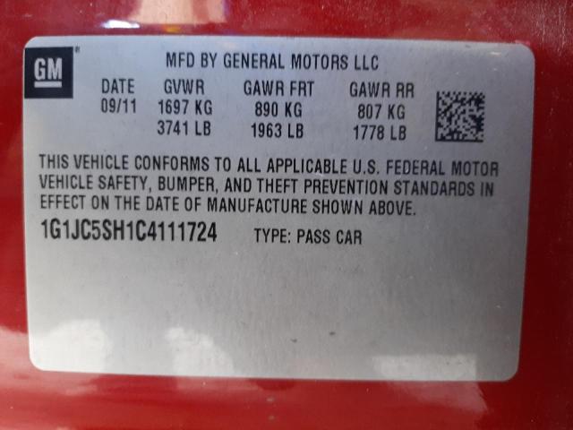 Photo 9 VIN: 1G1JC5SH1C4111724 - CHEVROLET SONIC LT 