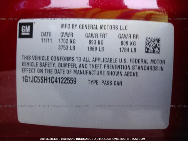 Photo 8 VIN: 1G1JC5SH1C4122559 - CHEVROLET SONIC 