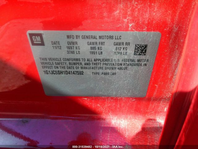 Photo 8 VIN: 1G1JC5SH1D4147592 - CHEVROLET SONIC 