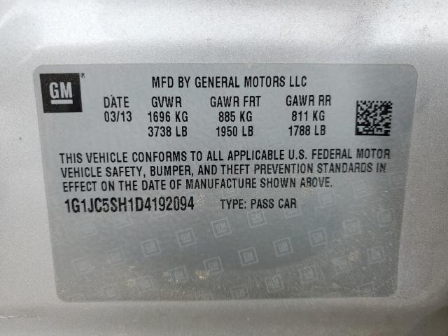 Photo 9 VIN: 1G1JC5SH1D4192094 - CHEVROLET SONIC LT 