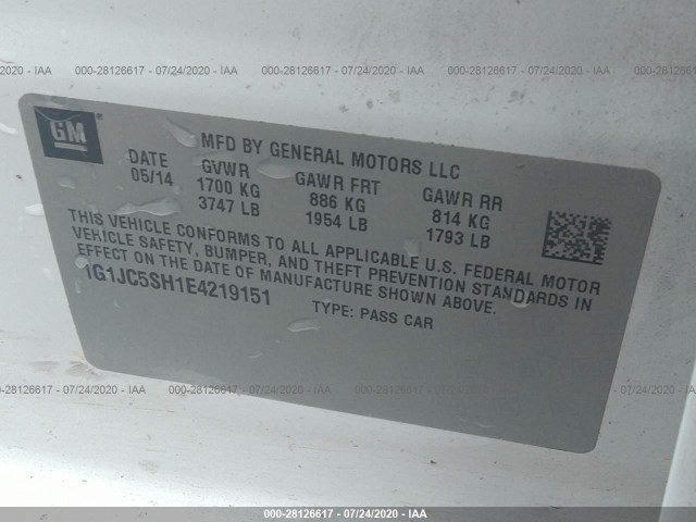 Photo 8 VIN: 1G1JC5SH1E4219151 - CHEVROLET SONIC 