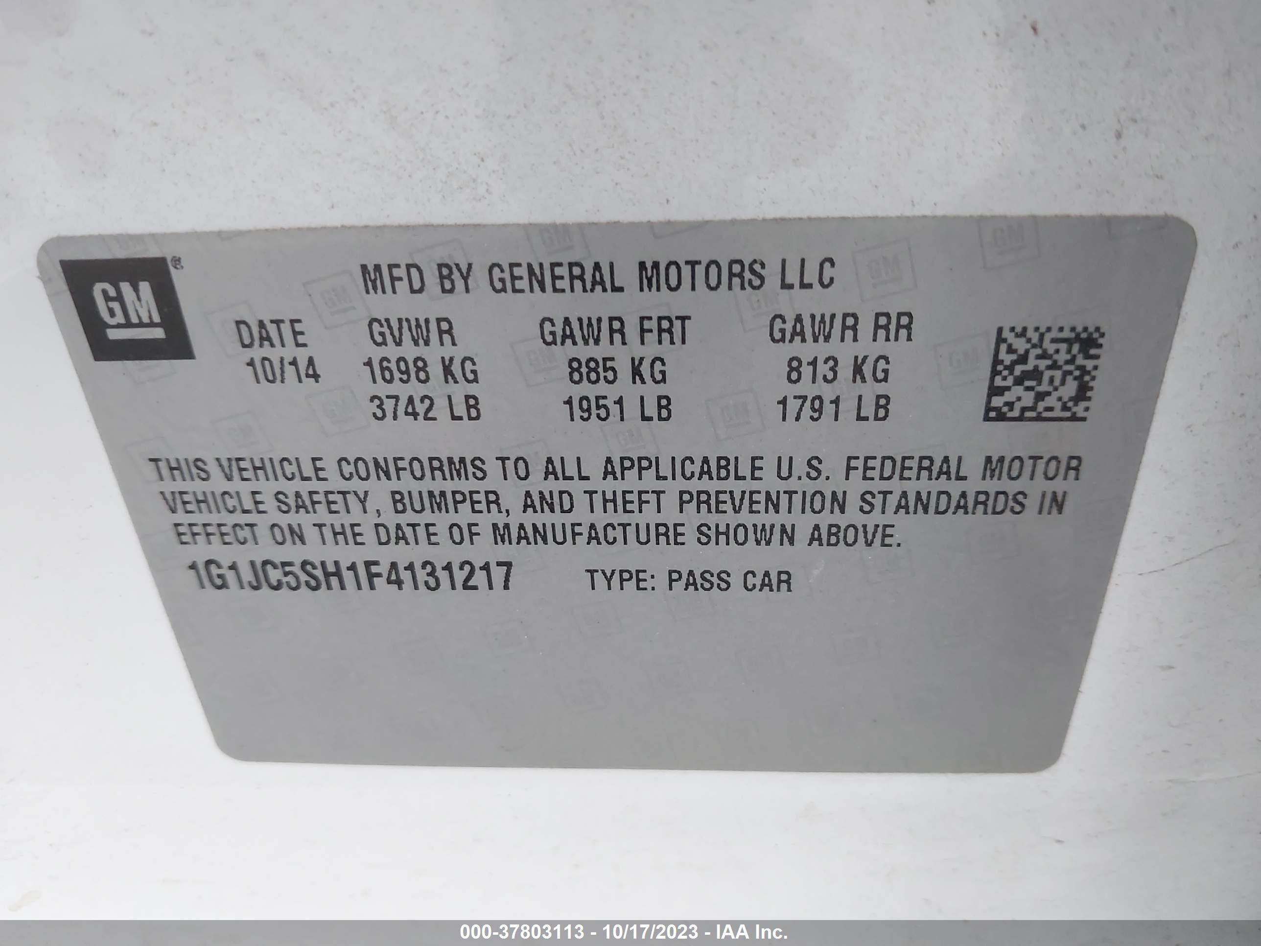 Photo 8 VIN: 1G1JC5SH1F4131217 - CHEVROLET SONIC 