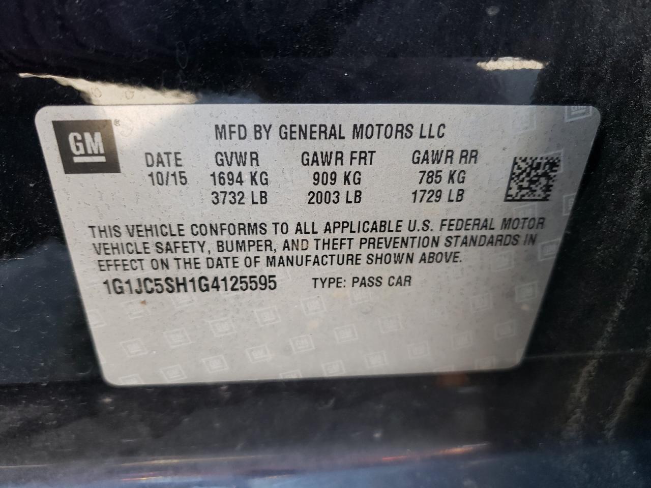 Photo 12 VIN: 1G1JC5SH1G4125595 - CHEVROLET SONIC 