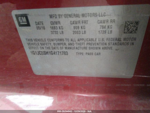 Photo 8 VIN: 1G1JC5SH1G4171783 - CHEVROLET SONIC 