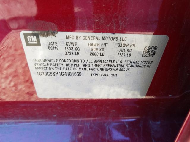 Photo 9 VIN: 1G1JC5SH1G4181665 - CHEVROLET SONIC LT 