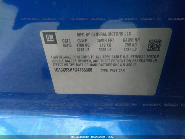 Photo 8 VIN: 1G1JC5SH1G4183366 - CHEVROLET SONIC 