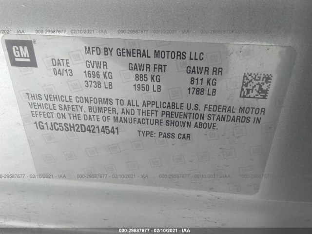 Photo 8 VIN: 1G1JC5SH2D4214541 - CHEVROLET SONIC 