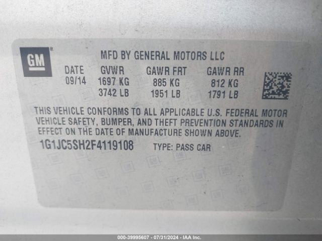 Photo 8 VIN: 1G1JC5SH2F4119108 - CHEVROLET SONIC 