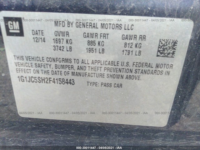 Photo 8 VIN: 1G1JC5SH2F4158443 - CHEVROLET SONIC 