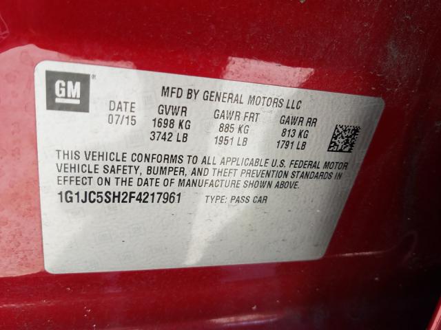 Photo 9 VIN: 1G1JC5SH2F4217961 - CHEVROLET SONIC 