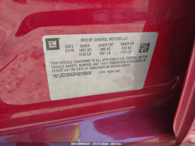 Photo 8 VIN: 1G1JC5SH2F4218804 - CHEVROLET SONIC 