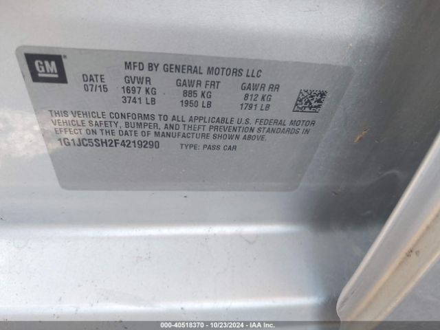 Photo 8 VIN: 1G1JC5SH2F4219290 - CHEVROLET SONIC 