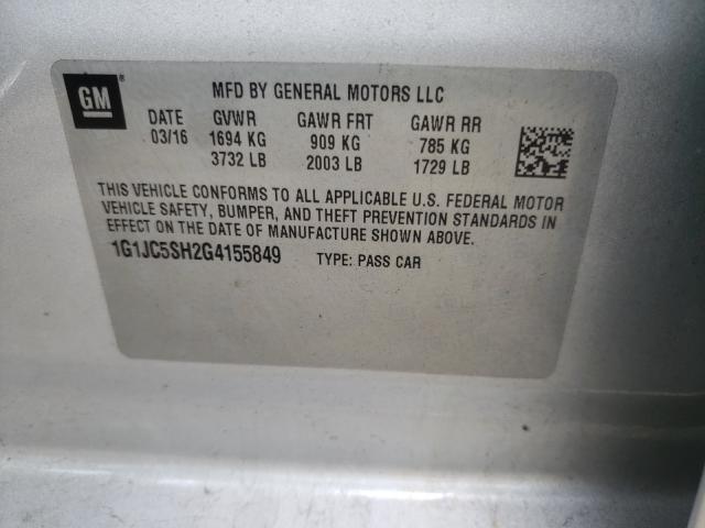 Photo 9 VIN: 1G1JC5SH2G4155849 - CHEVROLET SONIC LT 