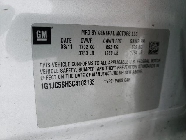 Photo 9 VIN: 1G1JC5SH3C4102183 - CHEVROLET SONIC LT 