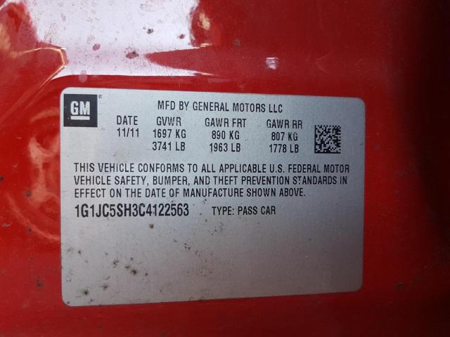 Photo 9 VIN: 1G1JC5SH3C4122563 - CHEVROLET SONIC LT 