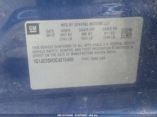 Photo 8 VIN: 1G1JC5SH3C4215499 - CHEVROLET SONIC 